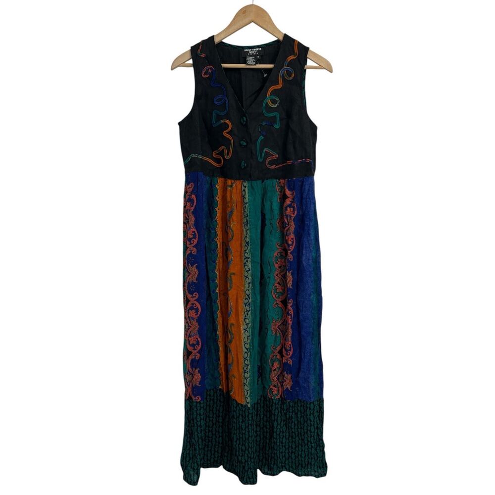 San Tropez West Boho Art To Wear Button Front Maxi Dress 6 Boho Festival Sz 6